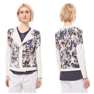 Rebecca Taylor White Floral Print Leather Moto Jacket
